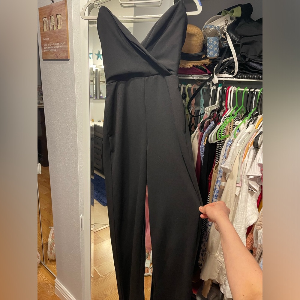 Black strapless jumpsuit size 5.